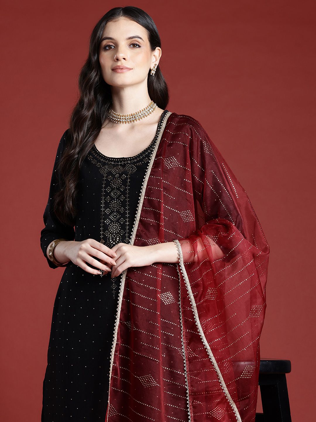 Anouk Mukaish Detailed Kurta with Trousers & Dupatta