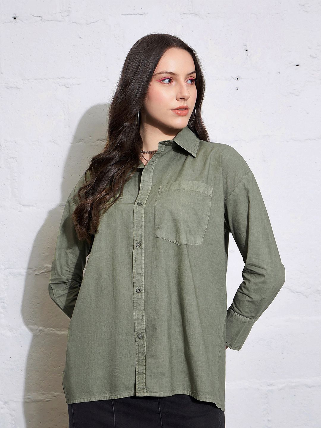 SASSAFRAS Chambray Weave Oversized Pure Cotton Casual Shirt