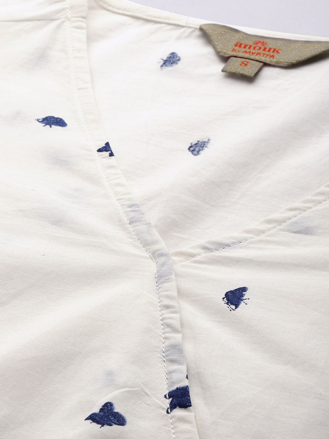 Anouk Women White Ethnic Motifs Printed Pleated Pure Cotton Kurta with Trousers
