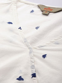 Anouk Women White Ethnic Motifs Printed Pleated Pure Cotton Kurta with Trousers