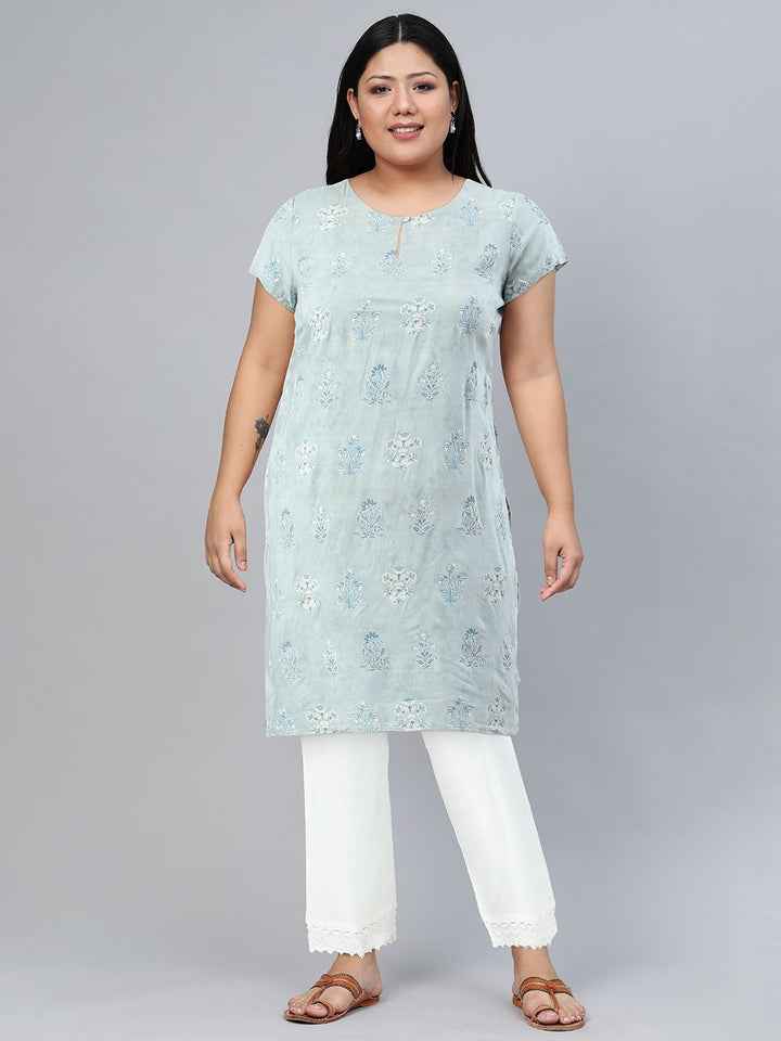 W Women Blue Printed Straight Kurta
