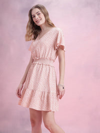 DressBerry Floral Print Smocked Detail Flared Sleeves A-Line Dress