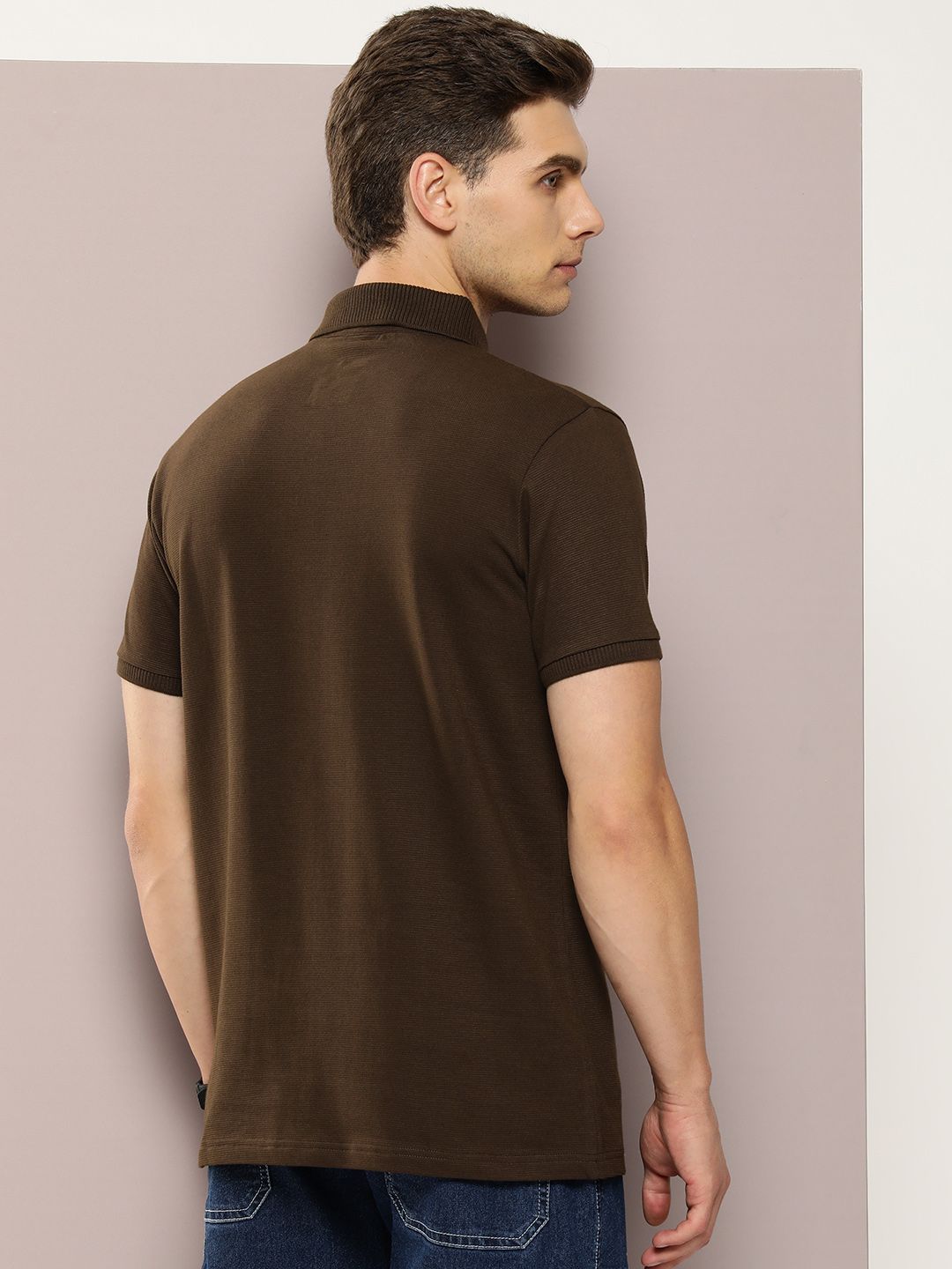 DILLINGER Men Polo Collar Honeycomb Structure T-shirt