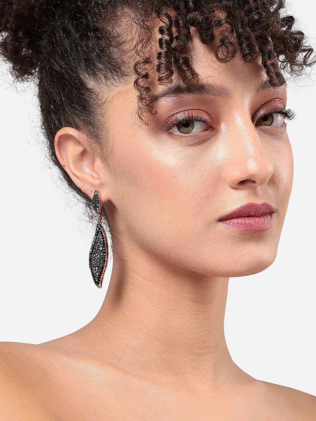 SoHi Gold-Plated Stones Stones Leaf Shaped Drop Earrings