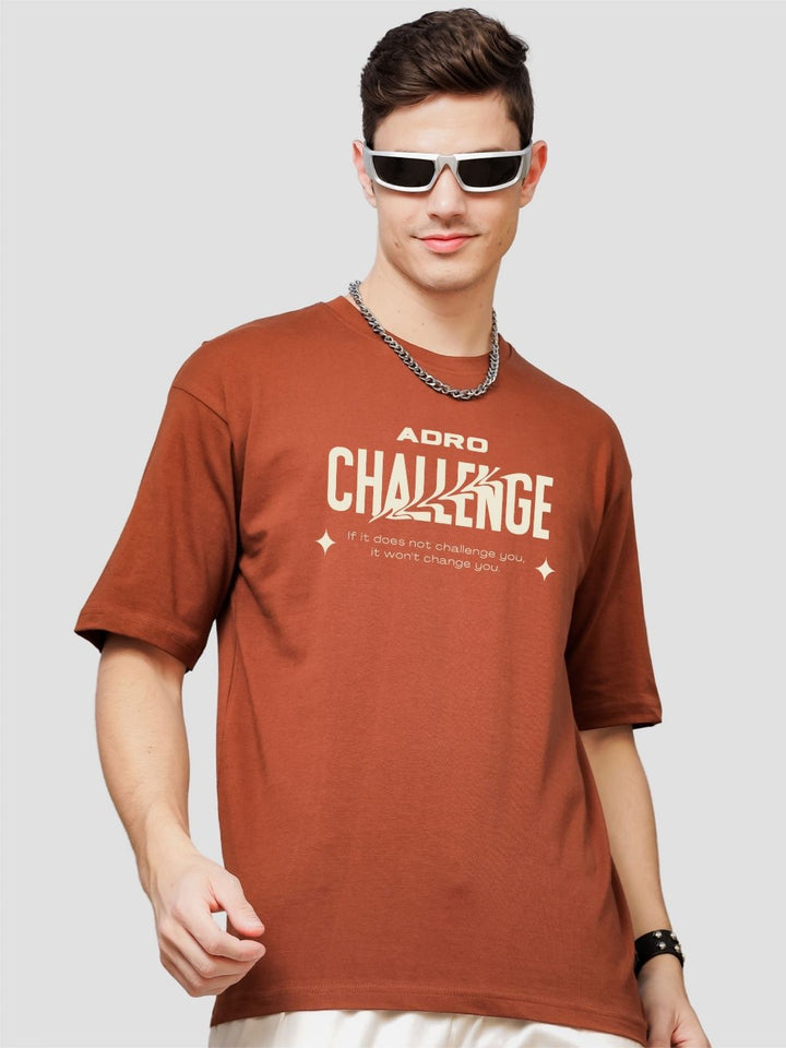 ADRO Men Printed V-Neck Applique T-shirt