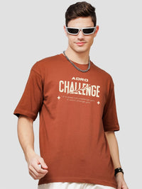 ADRO Men Printed V-Neck Applique T-shirt