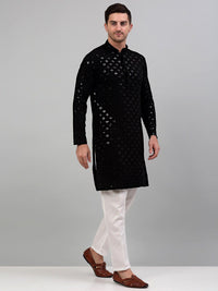 Jompers Mandarin Collar Embroidered Chikankari Straight Kurta With Pyjamas