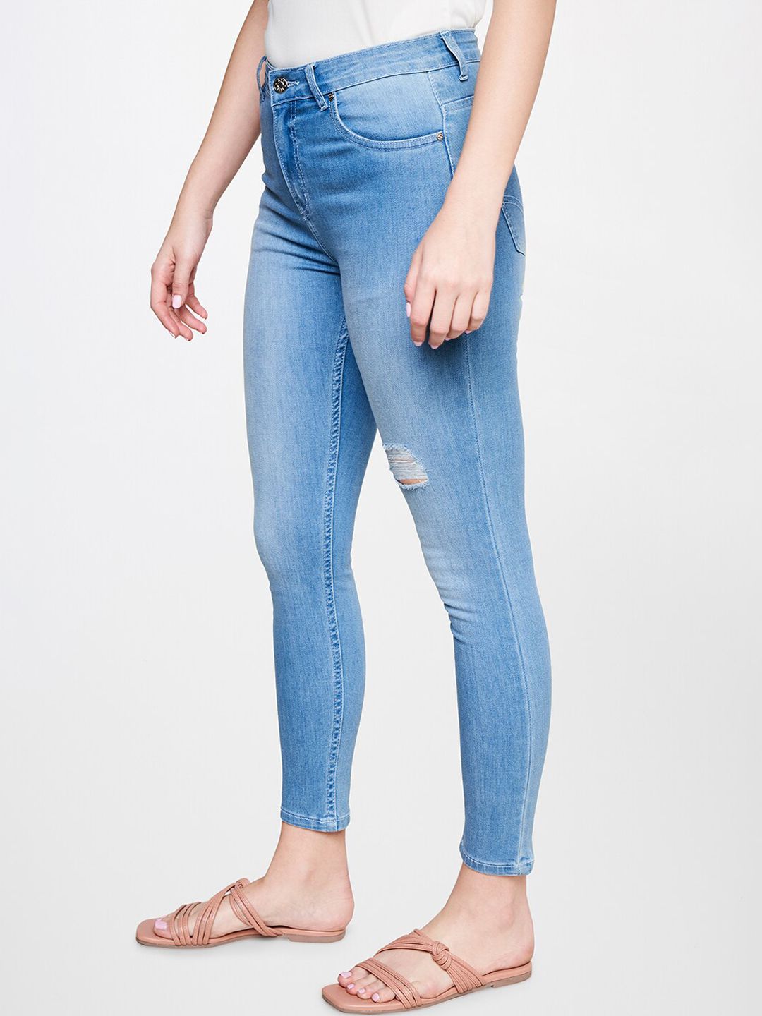 AND Women Skinny Fit Light Fade Low Distressed Jeans