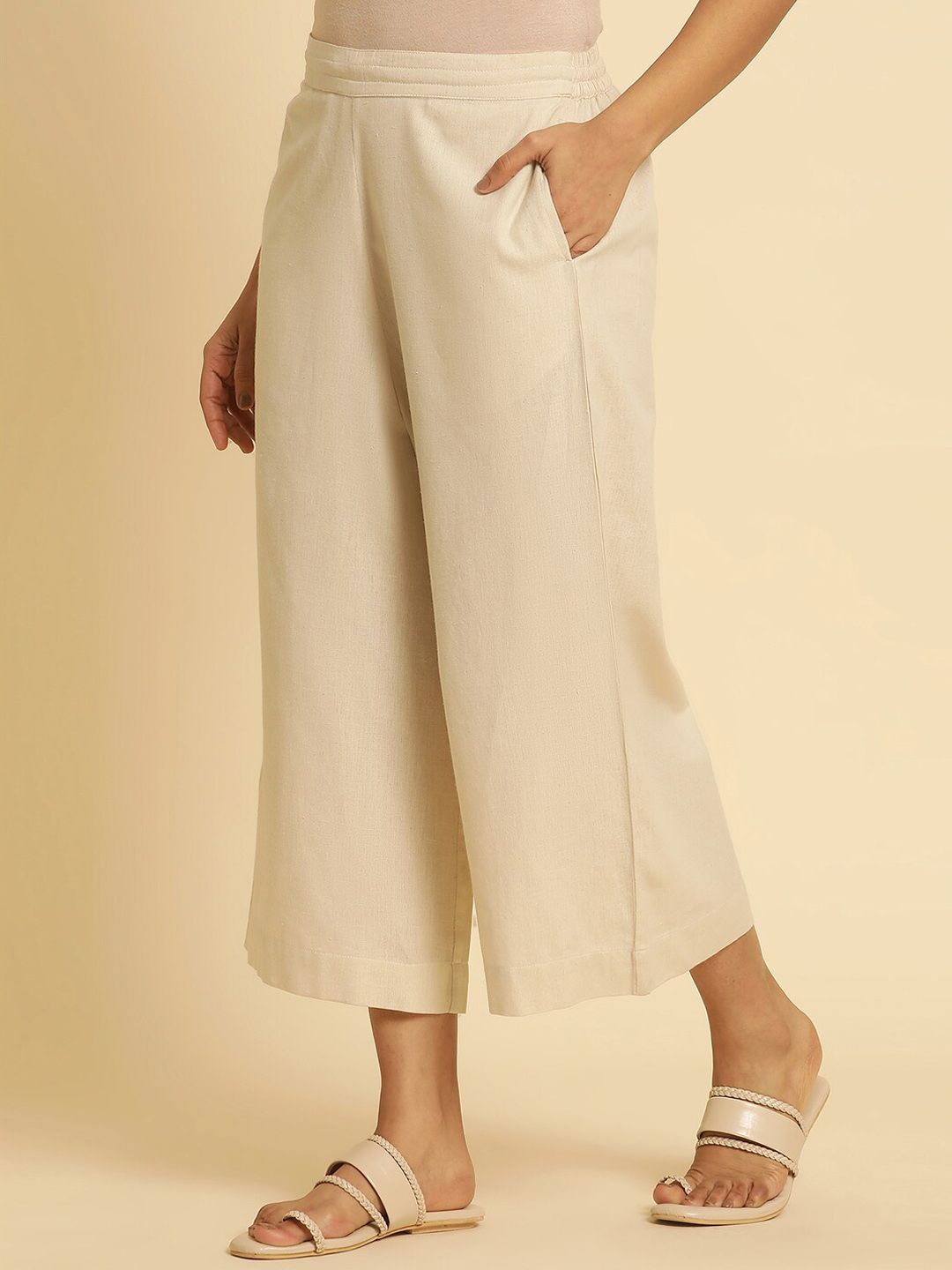W Women Straight Fit Cropped Ethnic Culottes Trousers