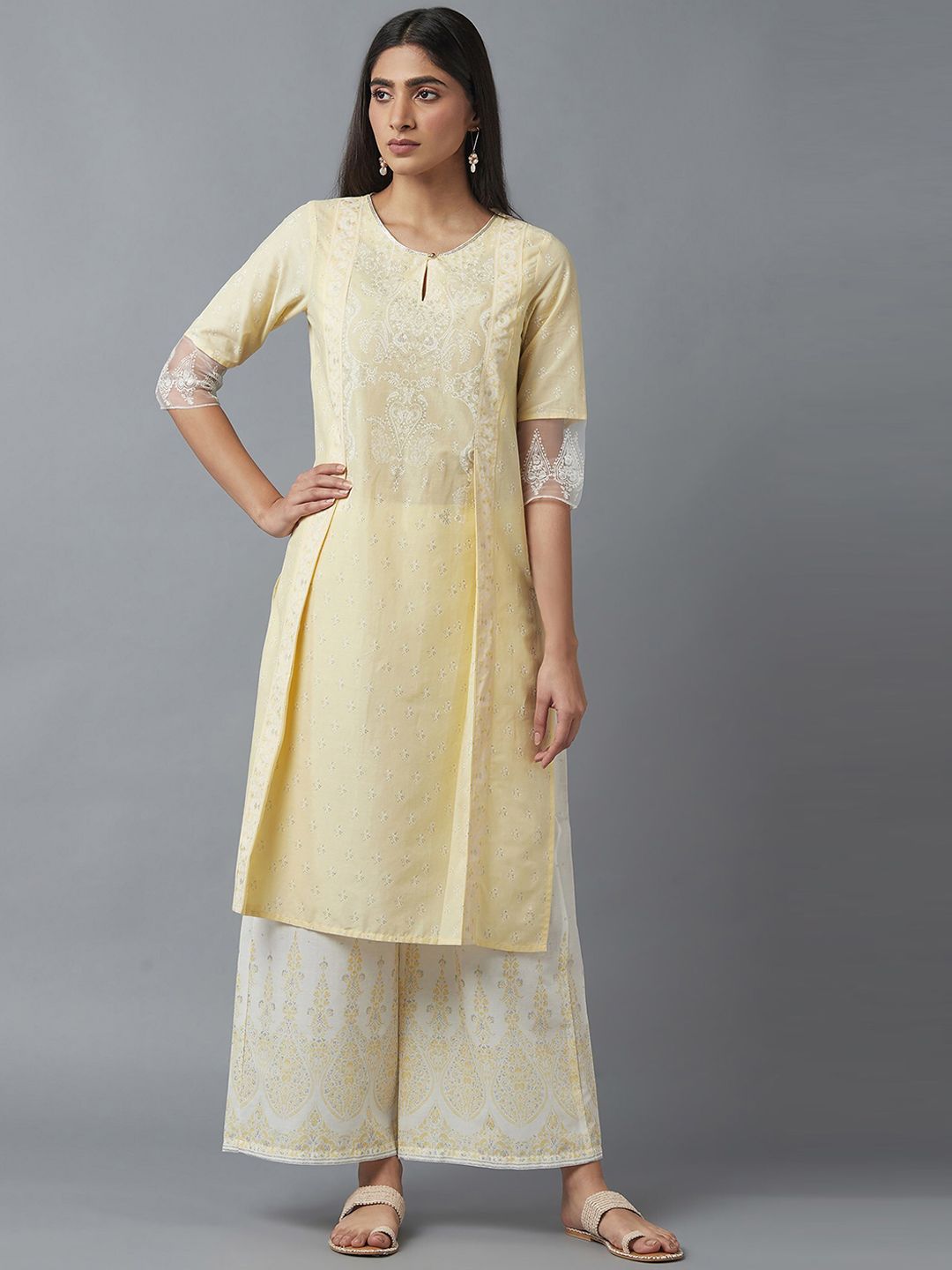 W Women White Ethnic Motifs Printed Trousers