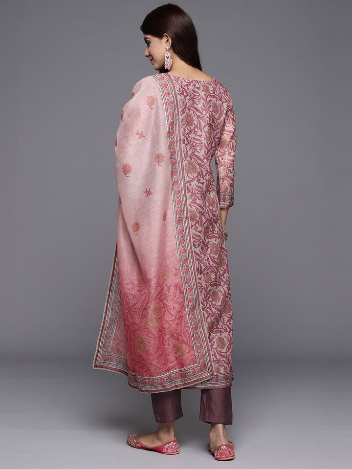 Libas Floral Yoke Design Regular Mirror Work Kurta With Trousers & With Dupatta