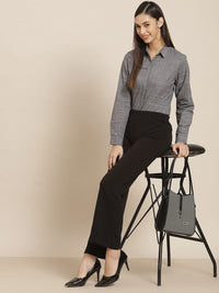 Hancock Women Grey Standard Slim Fit Cotton Formal Shirt