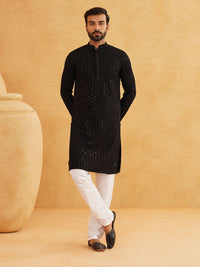 SOJANYA Ethnic Motifs Embroidered Sequined Pure Cotton Kurta with Churidar