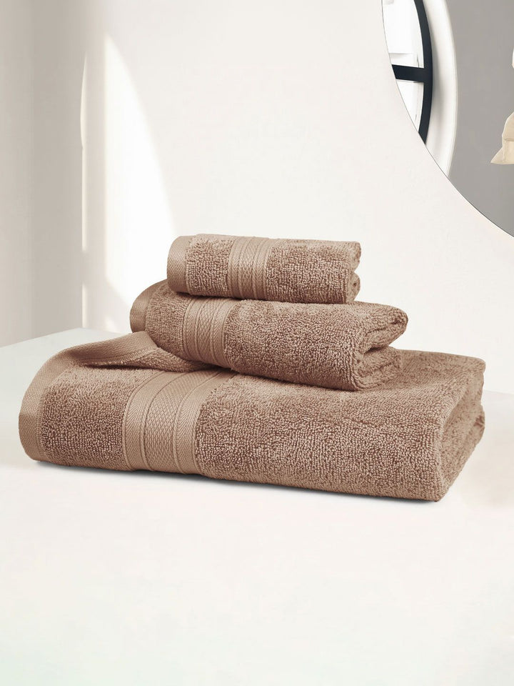 MYTRIDENT Soft Comfort Brown 3 Pieces Pure Cotton 500 GSM Towel Set