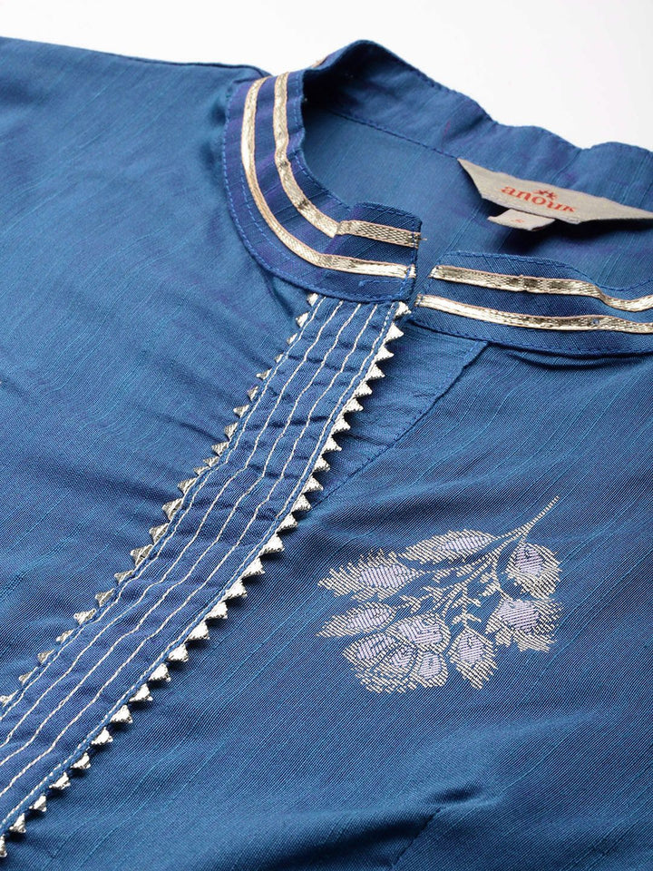 Anouk Pleated Foil Print Gotta Patti Kurta with Trousers