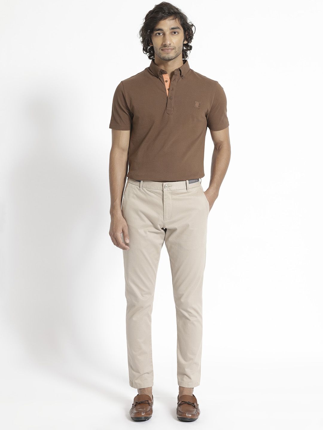 RARE RABBIT Men Herval Button Down Collar Slim Fit Cotton T-Shirt