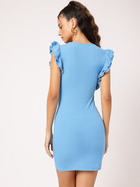 DressBerry Elegant Edge Ribbed Ruffled Bodycon Mini Dress