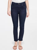 AND Women Blue Solid Straight Cropped Fit Trousers