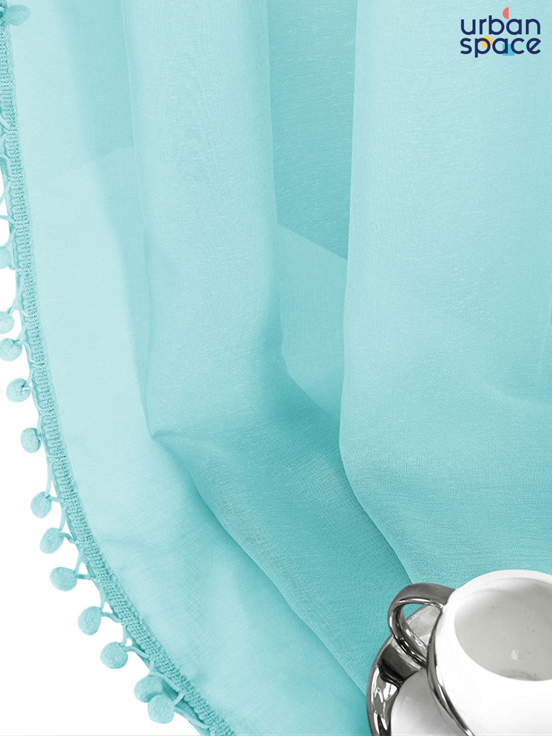 URBAN SPACE Turquoise Blue Set of 2 Sheer Window Curtain