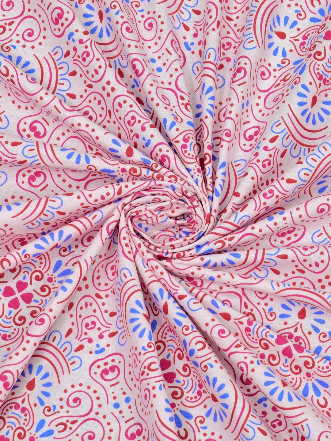 BOMBAY DYEING Epigram Pink Printed Pure Cotton 120 TC Queen Bedsheet Set 2.24 m X 2.54 m