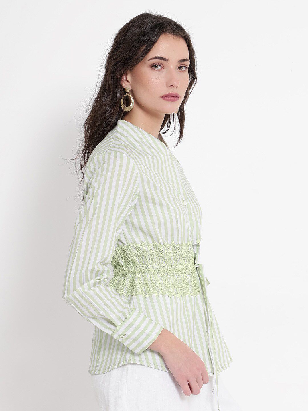 RAREISM Striped Cotton Cinched Waist Top
