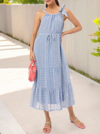 DressBerry Girly Glam Floral Tie-Up Bow Tiered A-Line Midi Dress