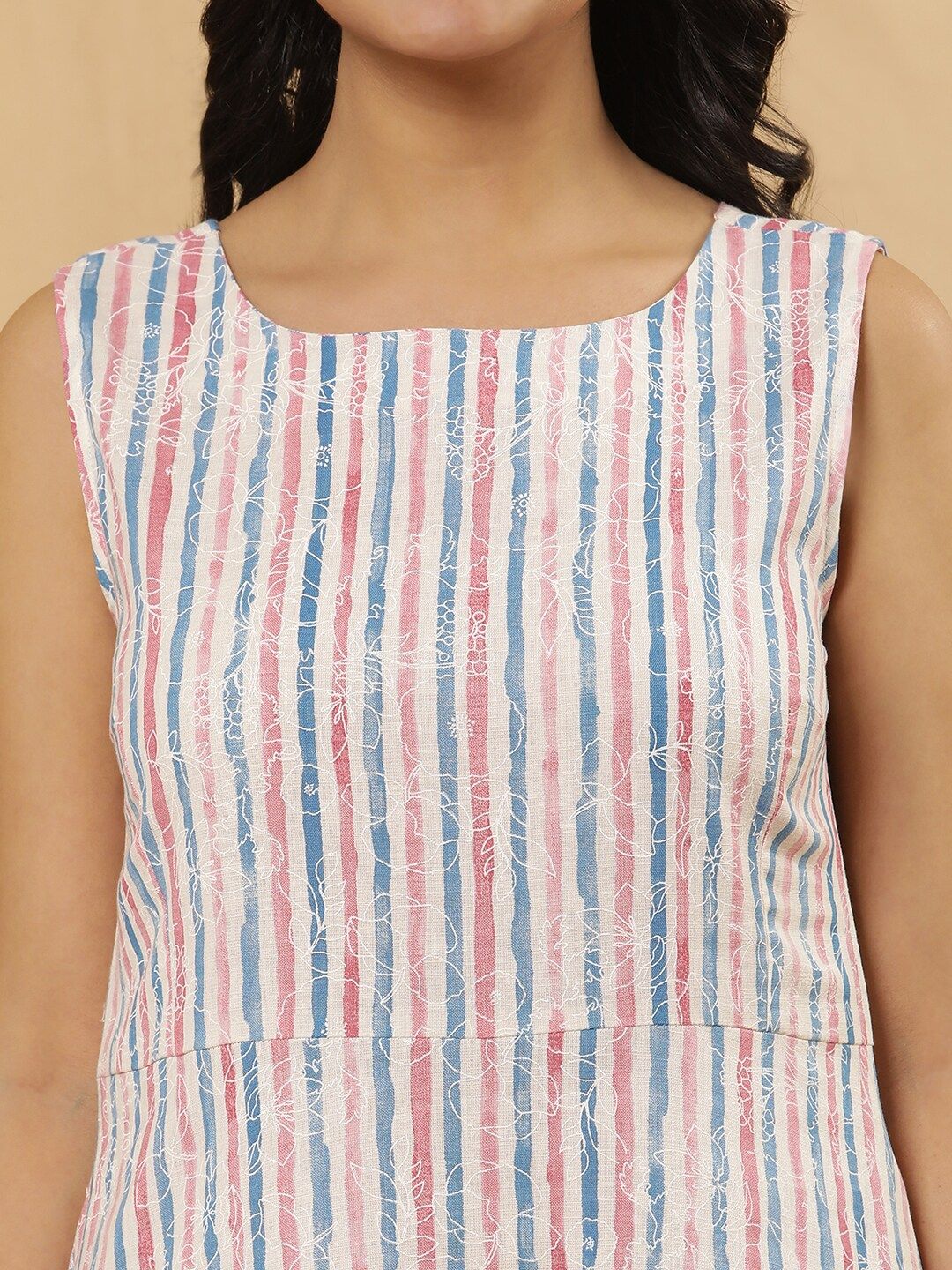 W Striped Boat Neck A-Line Dress