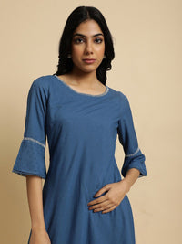 W Blue Bell Sleeves Layered  A-Line Midi Dress