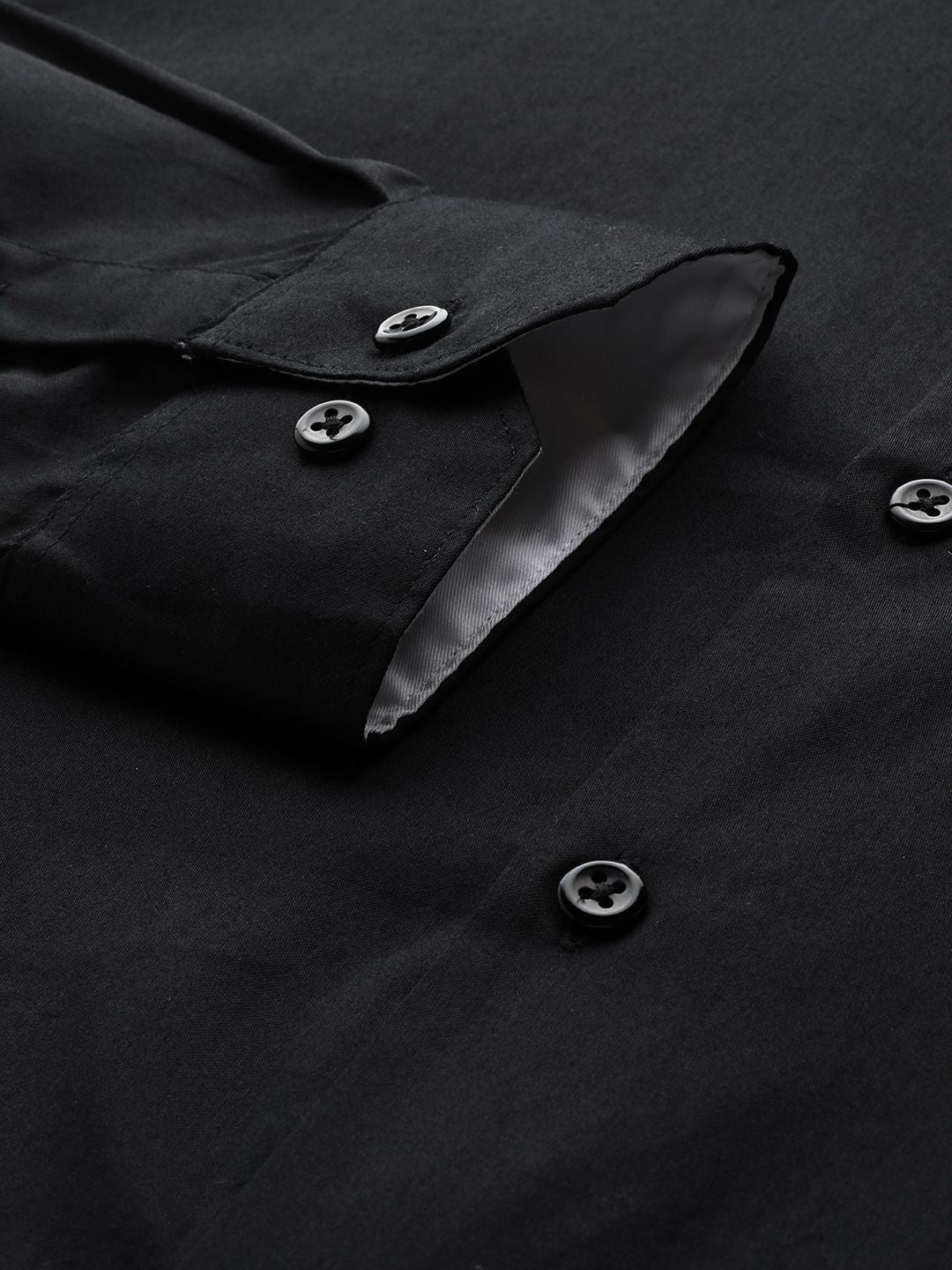 Hancock Men Black Solid Slim Fit Pure Cotton Satin Tuxedo Formal Shirt