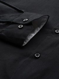 Hancock Men Black Solid Slim Fit Pure Cotton Satin Tuxedo Formal Shirt