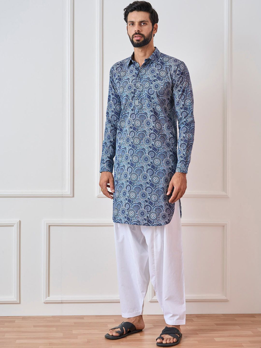 See Designs Shirt Collar Ethnic Motifs Printed Pathani Pure Cotton Kurta