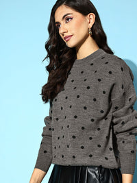 Berrylush Women Beautiful Charcoal Geometric Knits Bits Sweater