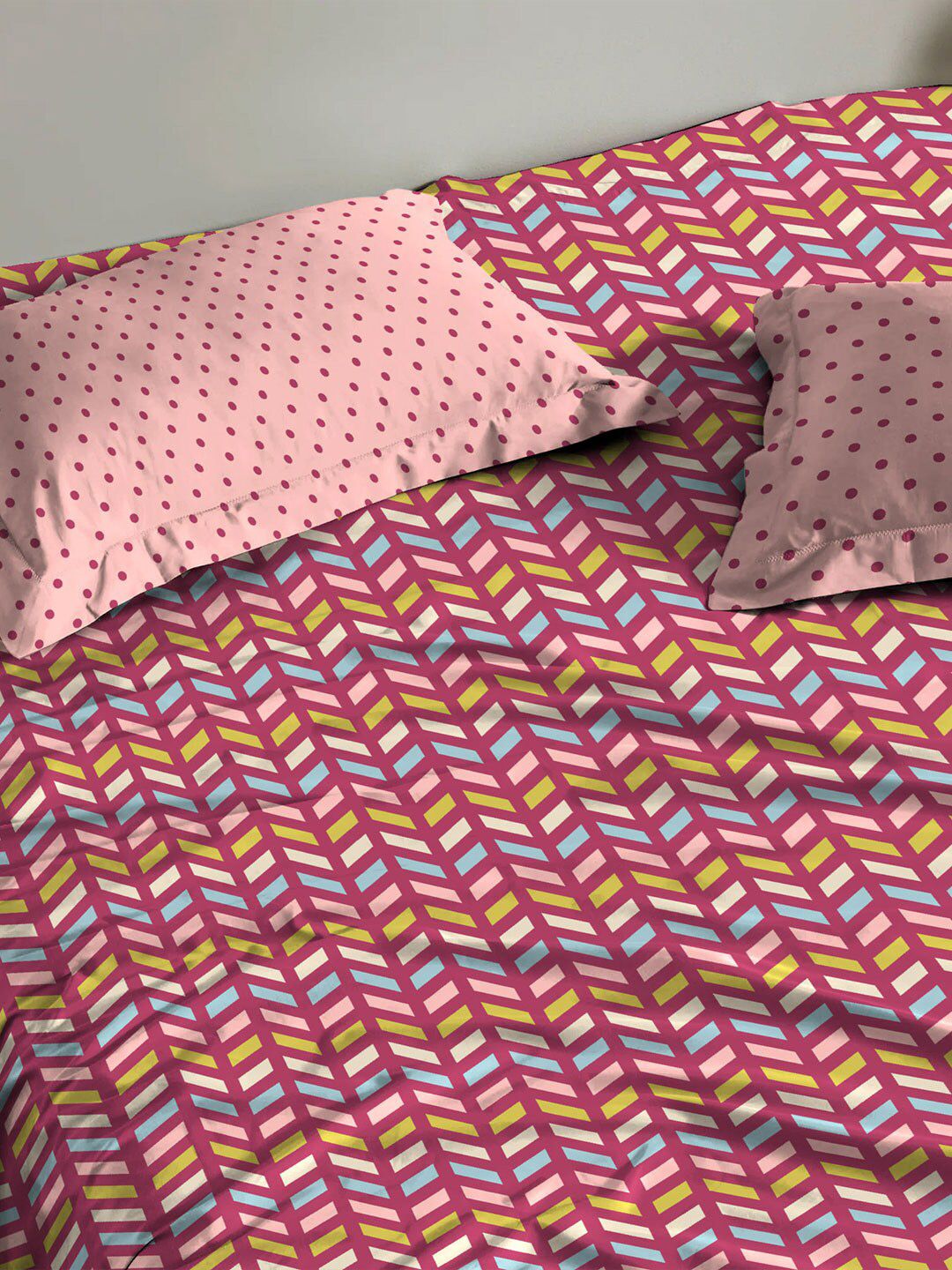 MYTRIDENT Party Mood Pink Urban Comfort Flat 144TC Queen Cotton Bedsheet Set