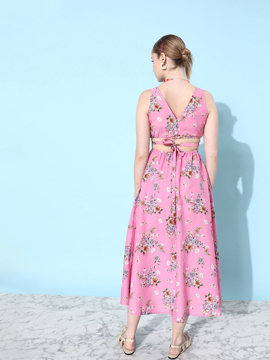Dressberry Vibrant Pink Floral Print Hollerback Neck it Is A-Line Dress