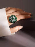 Rubans rhodium bersalut zamrud hijau & putih cubiczirconia cincin koktel laras