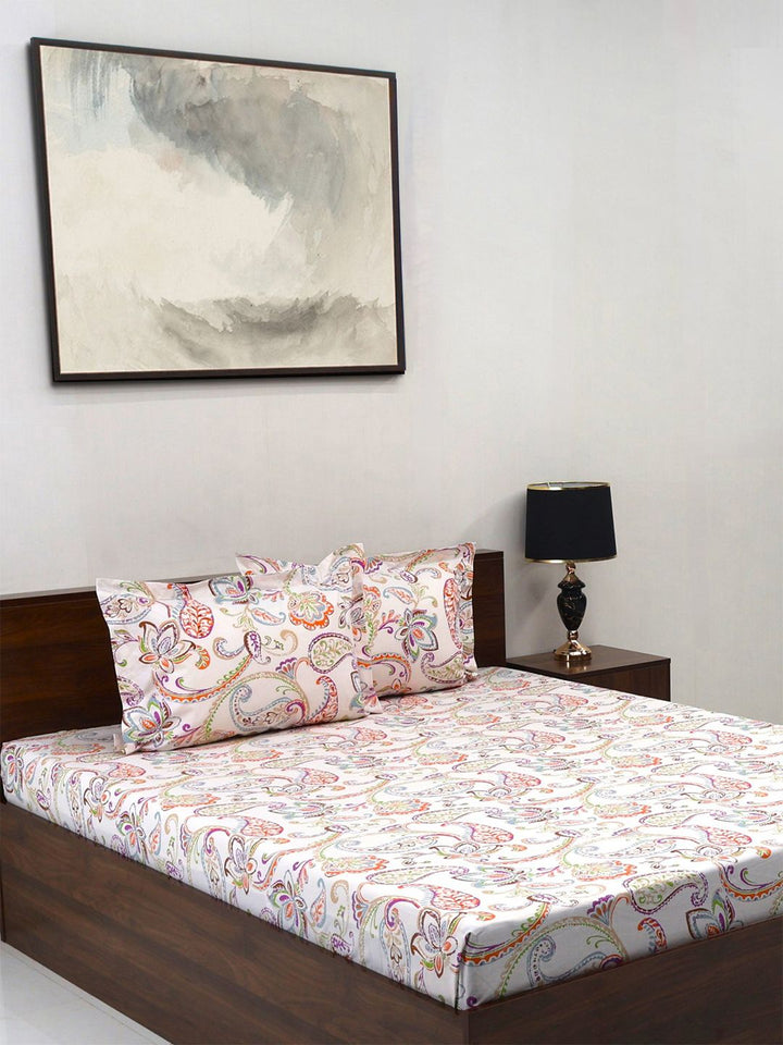 BOMBAY DYEING Brown Floral Cotton 140 TC Double Queen Bedsheet Set-2.28 m X 2.54 m