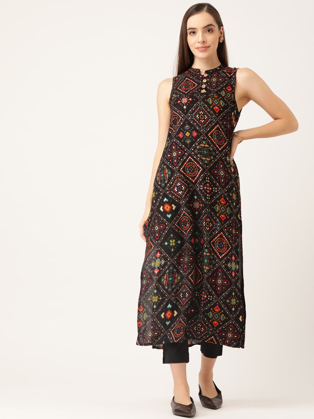 Anouk Women Black & Orange Bandhani Printed Kurta