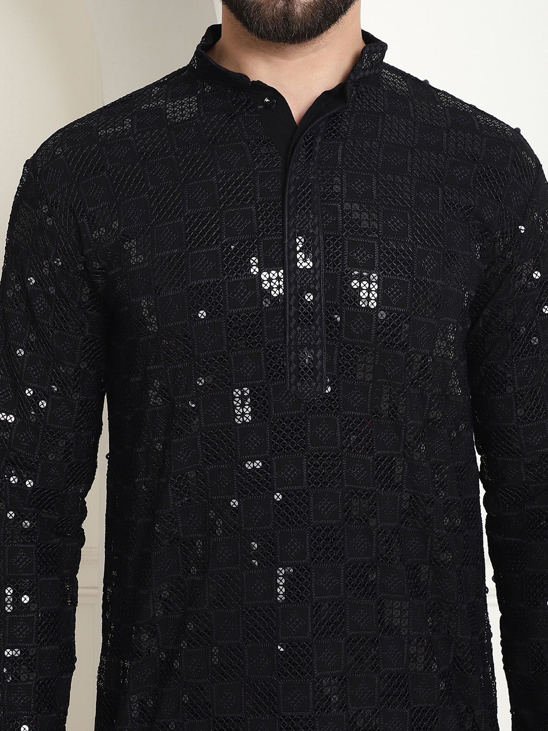 SOJANYA Kurta Kapas Tulen Bersulam Labuci dengan Churidar
