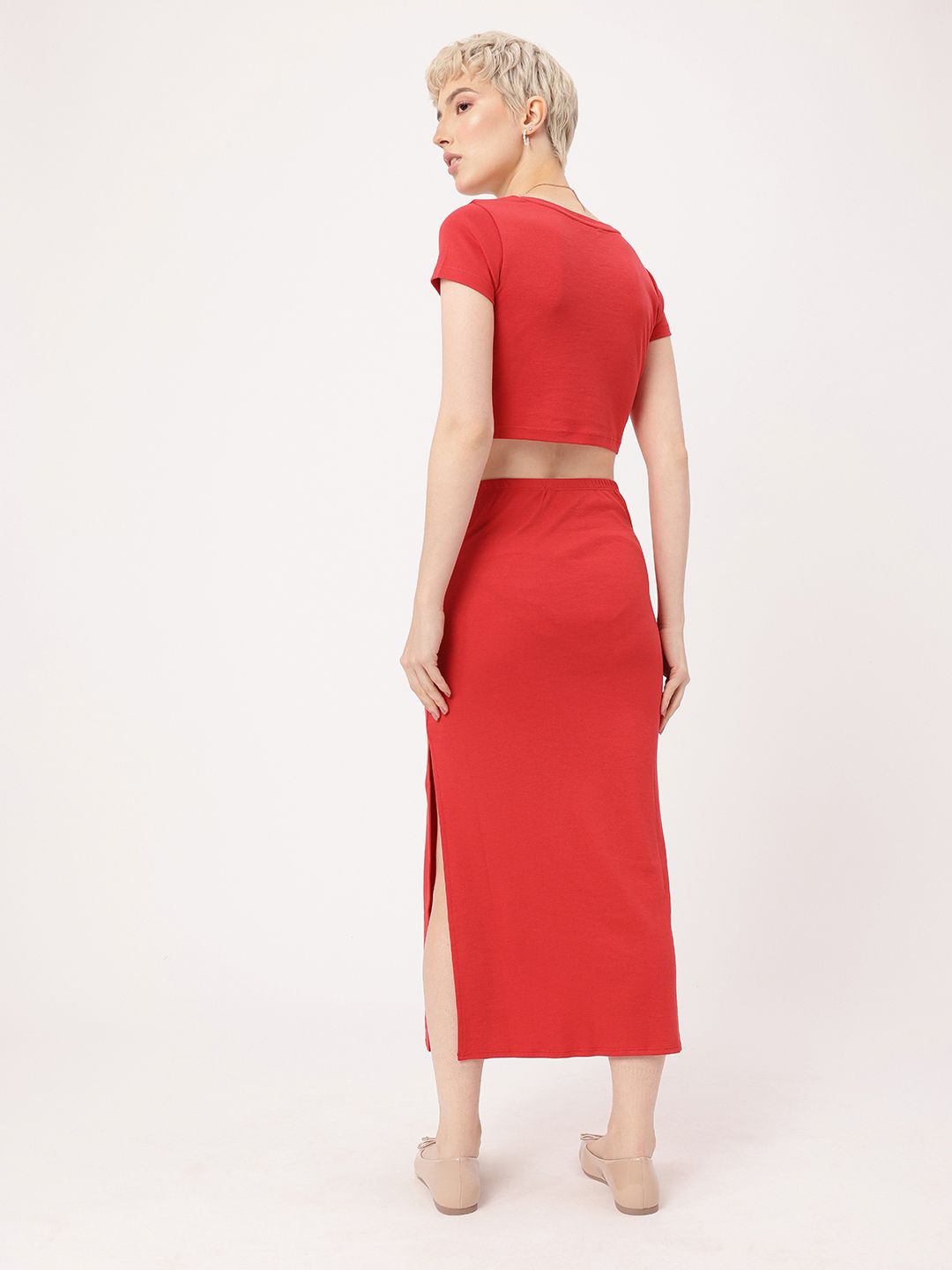 DressBerry Cherry Red Ruched-V Co-ords