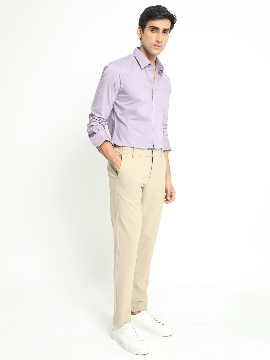 RARE RABBIT Men Neutons Purple Slim Fit Spread Collar Cotton Shirt