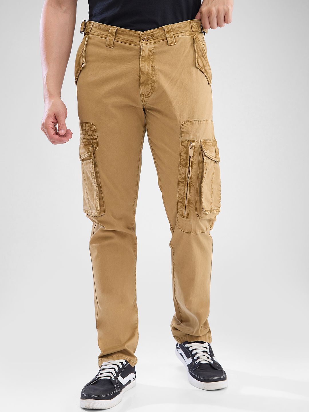 SPYKAR Regular Fit Solid Cargo Trousers
