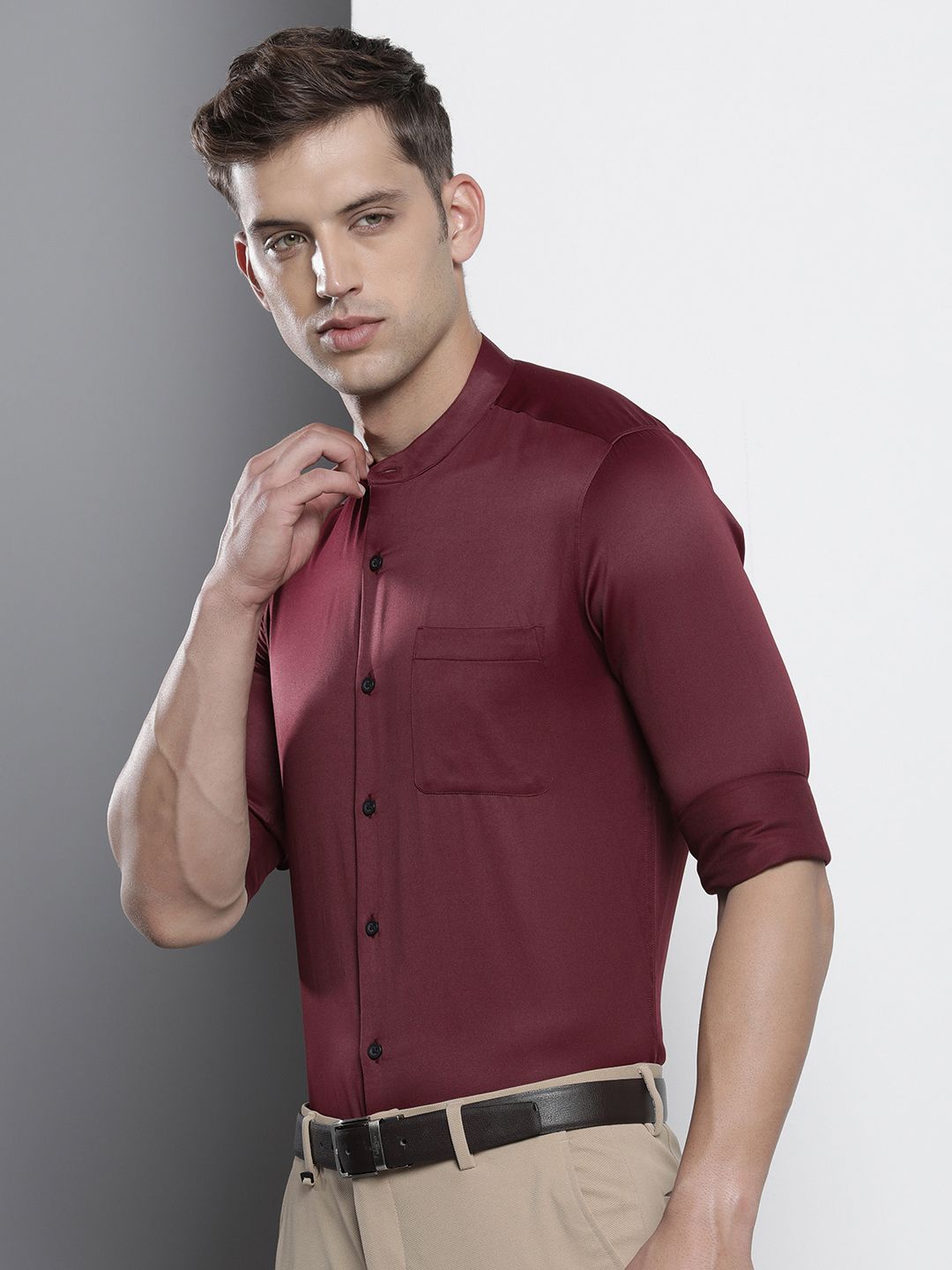 The Indian Garage Co. X Luxe Men Slim Fit Mandarin Collar Formal Shirt
