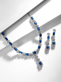 Rubans Rhodium-Plated Blue AD & Cubic Zirconia Studded Statement Jewelry Set