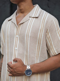 Powerlook Men Striped Cuban Collar Casual Shirt