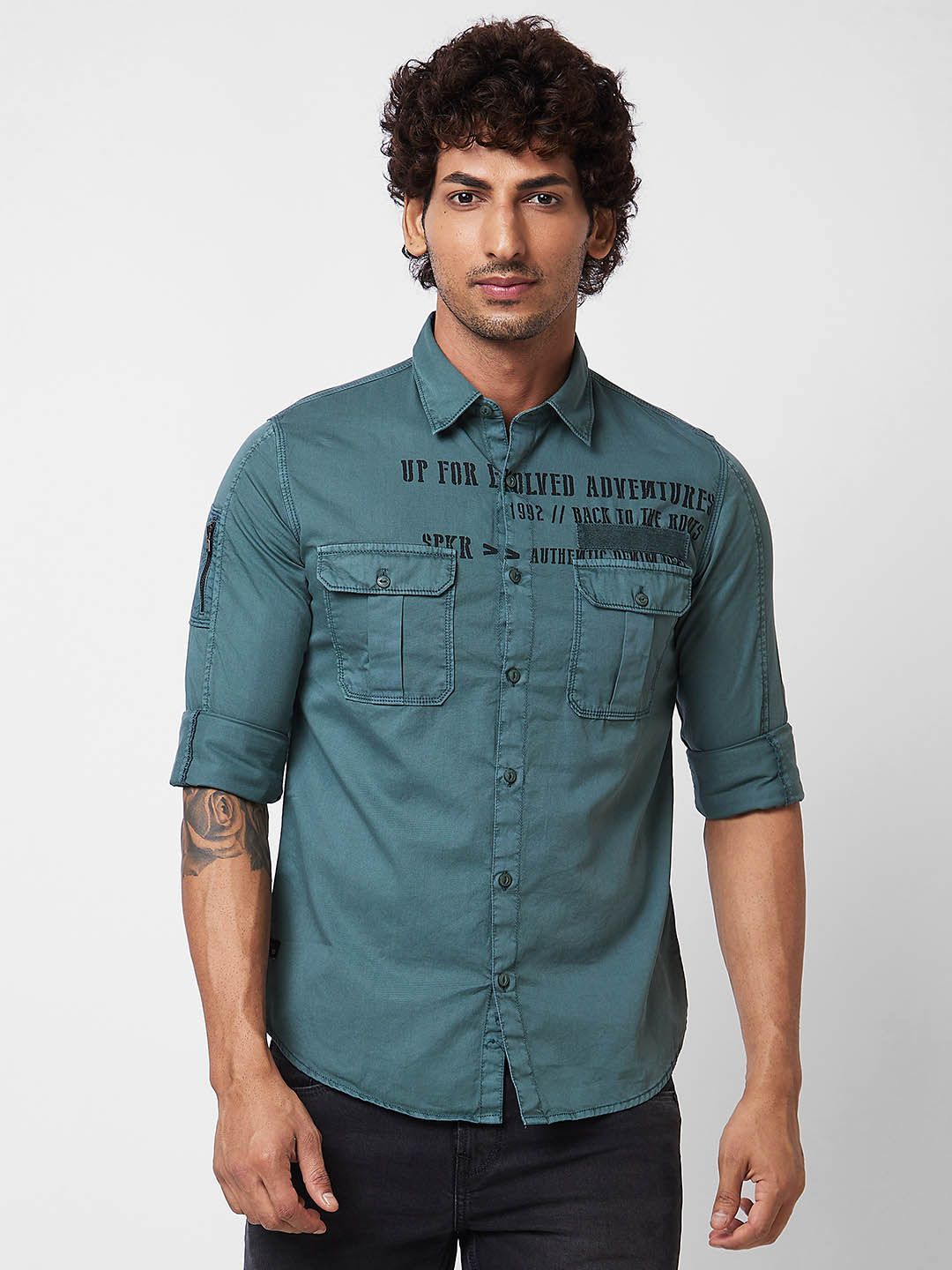 SPYKAR Typography Printed Cotton Casual Shirt