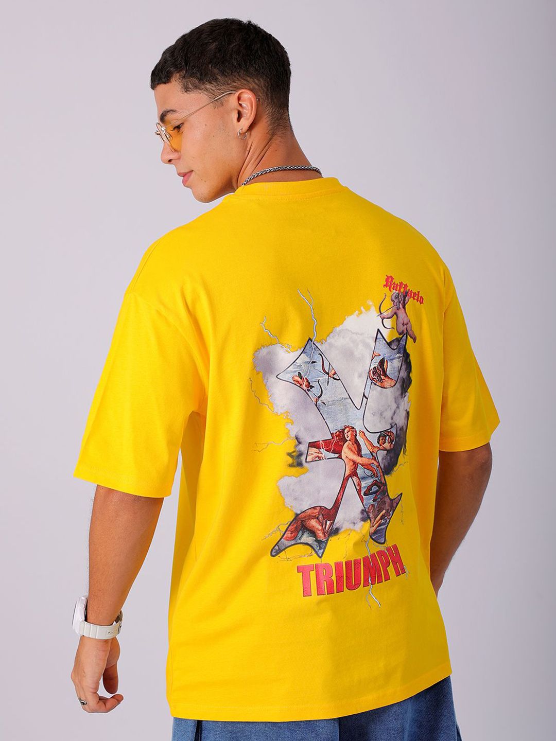 The Indian Garage Co Men Back Printed Boxy Oversized Round Neck Pure Cotton T-shirt