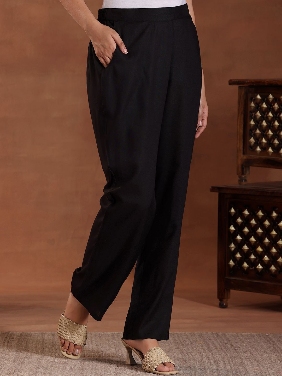 Libas Striped V-Neck Thread Work Viscose Rayon Anarkali Kurta with Trousers