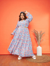 SASSAFRAS Curve Women Floral Printed Crepe Dress