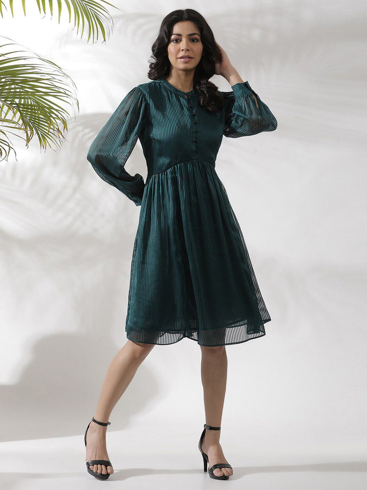 W Self Design Striped Fit & Flare Dress