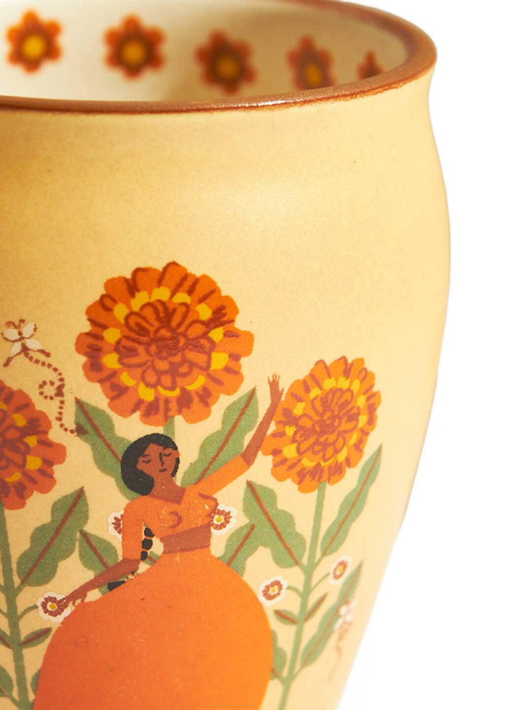 Chumbak Yellow 4 Pieces Marigold Printed Kulhad Gift Sets